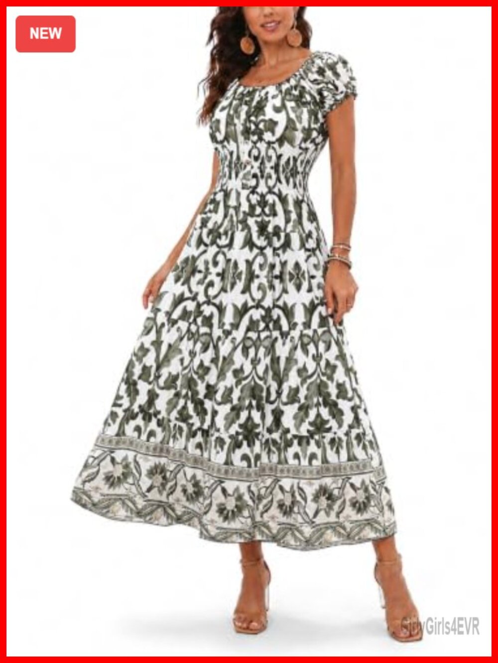 Summer Maxi Dress Short Sleeve Scoop Neck A-Line Flowy Casual Boho